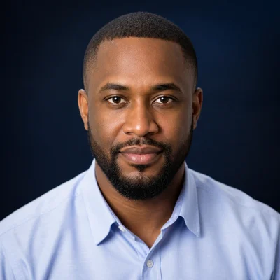 AI professional headshot — Smart Casual, Solid Navy background